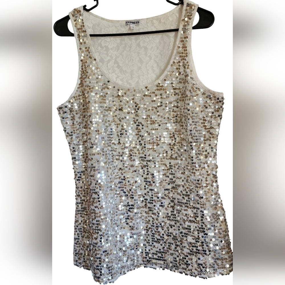 Express Sequin Tank Top - Gold and Cream
